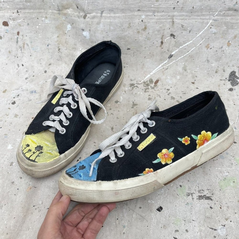 Customized Painted Superga Canvas Sneakers, Size 10.5 Women